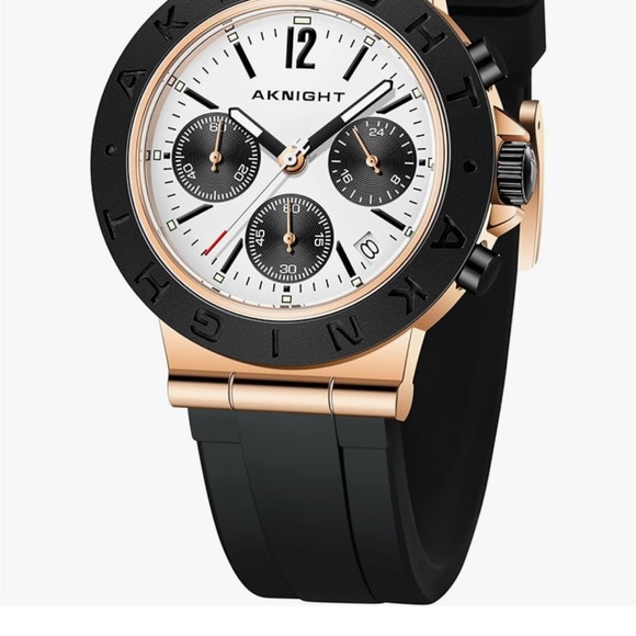 AKNIGHT Black and Rose Gold Rubber Strap Chronograph Watch - Picture 2 of 6